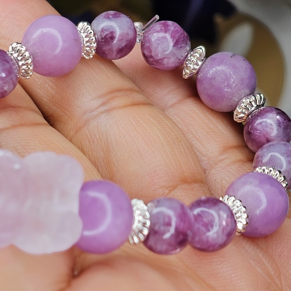 NEW Genuine Amethyst LABUBU & lepidiolite Bracelet with Silver Details - Picture 4 of 8